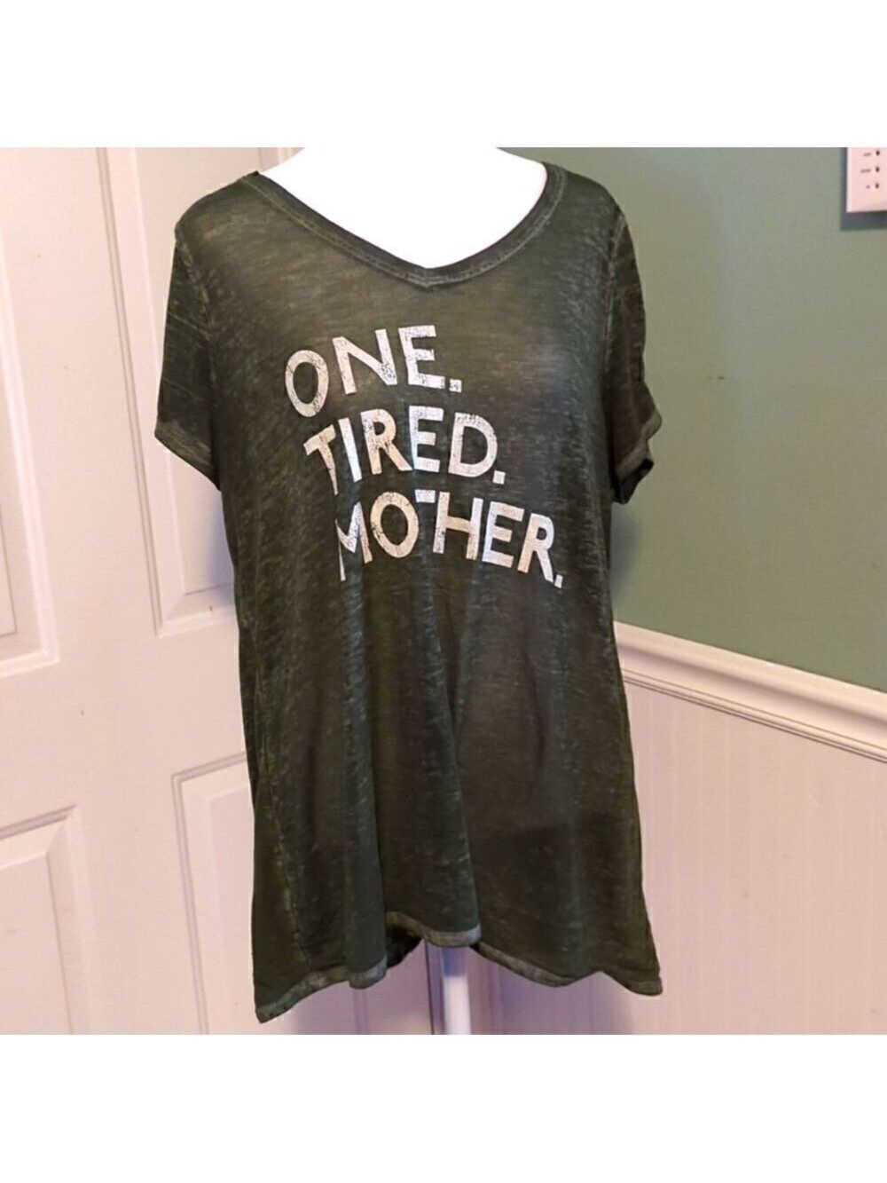 State Of Mine Large Army Green Mother Tee Exhausted Summer Fall L Mom Mama